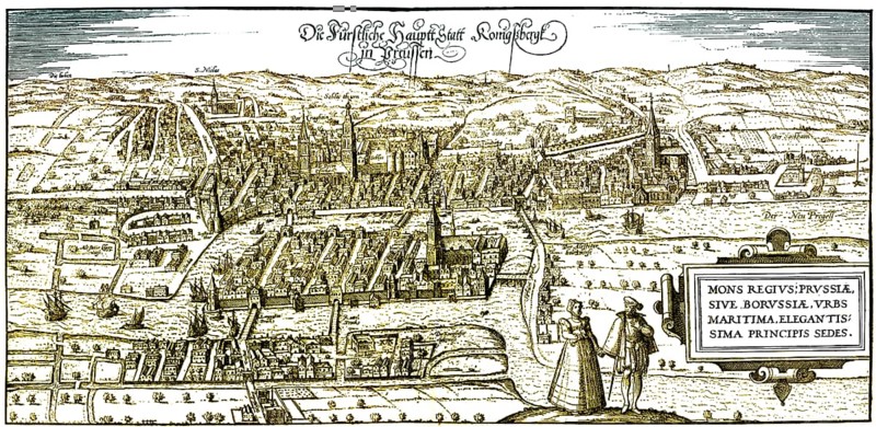 Panoramic view of Koenigsberg, 16th century, today Kalinigrad, Russia, Europe, Europe Historische Zeichnung, Stadtansicht von Königberg im 16. Jahrhundert, Ostpreußen, heute Kaliningrad, Russland