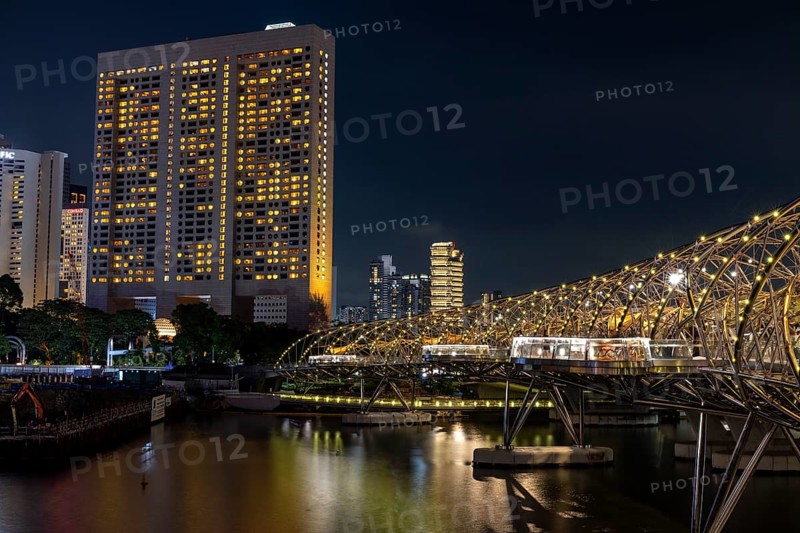 The Helix Bridge, double helix pedestrian bridge with DNA lights, Marina Bay, Singapore, Singapore