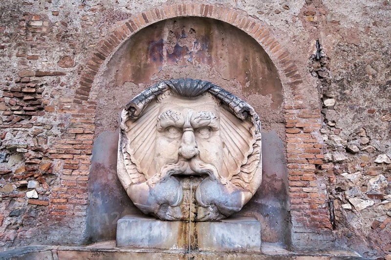 Detail of fountain in rome italy, photo as a background in old italian roman capital city, rome, italy