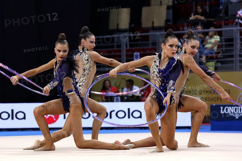 Sofia, Bulgaria - 15 September, 2018: Team Estonia performs during The 2018 Rhythmic Gymnastics World Championships. Group tournament
