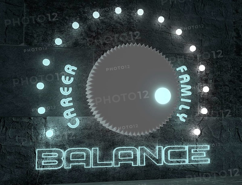 Balance adjust between career and family. regulator with neon shine scale. 3D rendering