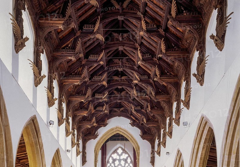 March, St Wendreda, double beam ceiling with angels
