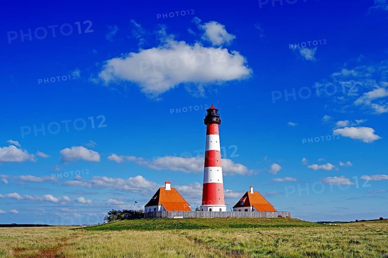 The lighthouse of Westerhever near St. Peter Ording, Westerheversand, Schleswig-Holstein, Federal Republic of Germany, Westerhever, Schleswig-Holstein, Federal Republic of Germany
