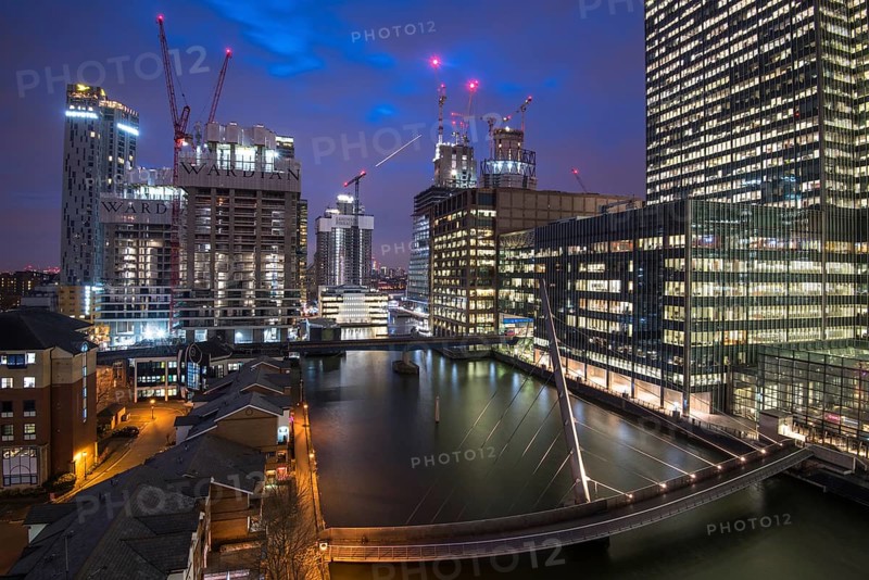 London, United Kingdom 05 March 2018: Modern office building in the Canary Wharf financial centre in London United Kingdom at night