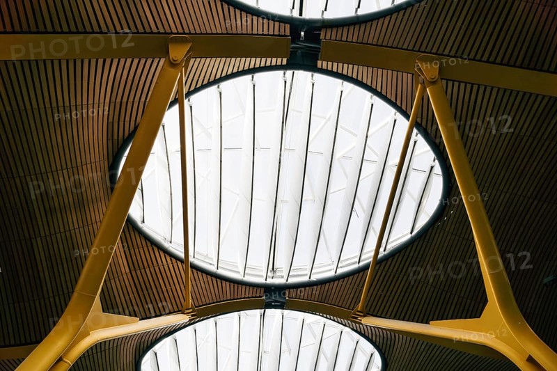 MADRID, SPAIN, August 24, 2023: Architectural detail of ceilings and skylights of Terminal T4 Adolfo Suarez Madrid Barajas Airport