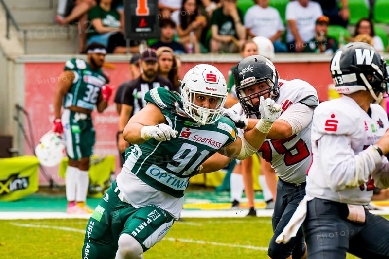 German Football League, Game: Schwäbisch Hall Unicorns, Kirchdorf Wildcats in the Optima Sportpark in Schwäbisch Hall Germany on 27. July. 2024