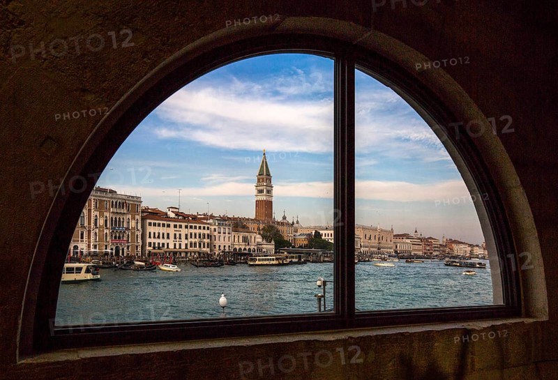 Italy Venice Dogana da Mar -116 View from a northern window of today's art museum (Fondazione Pinault) over the Bacino di San Marco to the Campanile