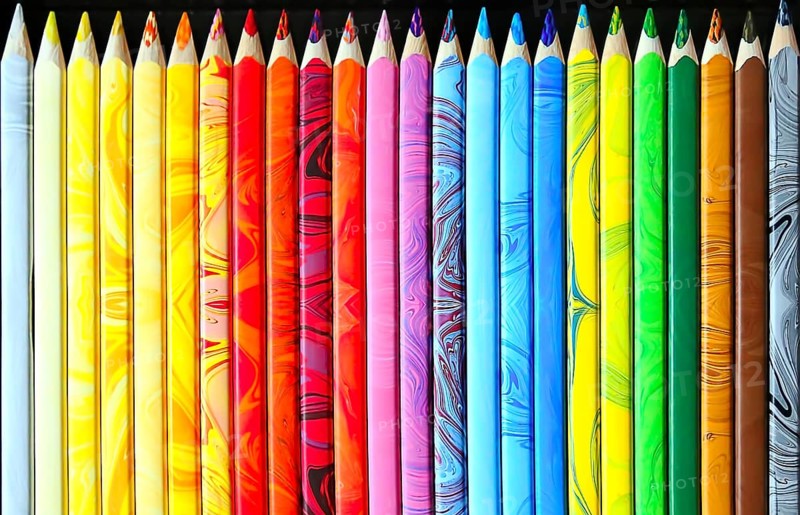 Bright background with set of color pencils