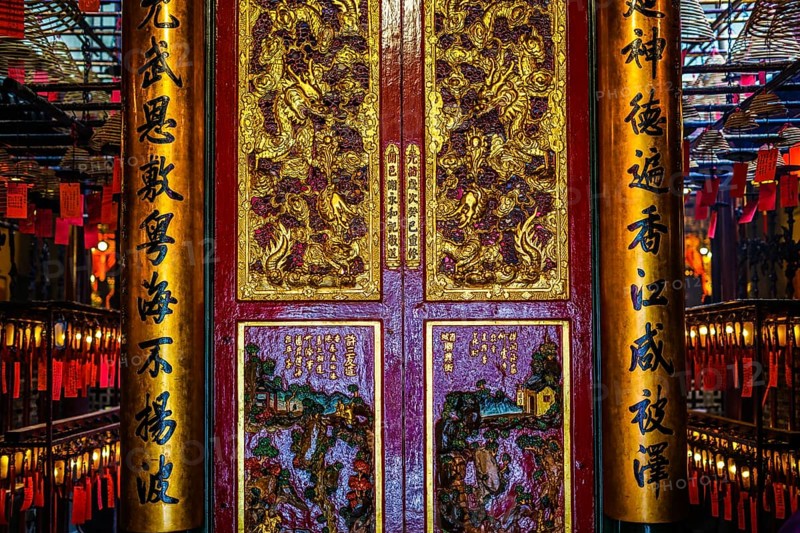 Decoration of Hong Kong Man Mo Temple. Shooting Location: Hong Kong Special Administrative Region