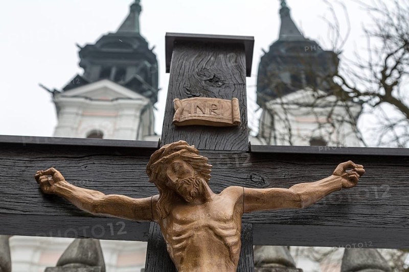 Jesus Christ on the cross. Symbolic photo for Good Friday, Easter and Resurrection. Linz, Upper Austria, Pöstlingberg Austria
