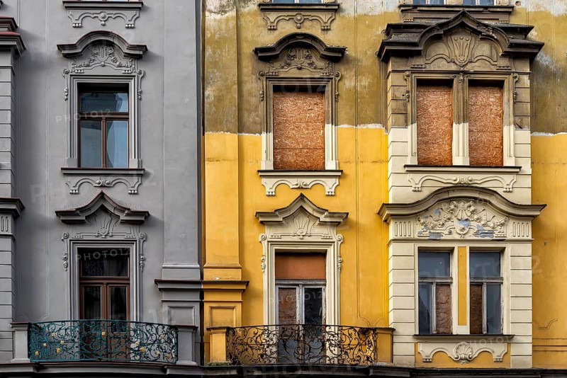 Historic building under construction in the historic centre of Prague in the Czech Republic