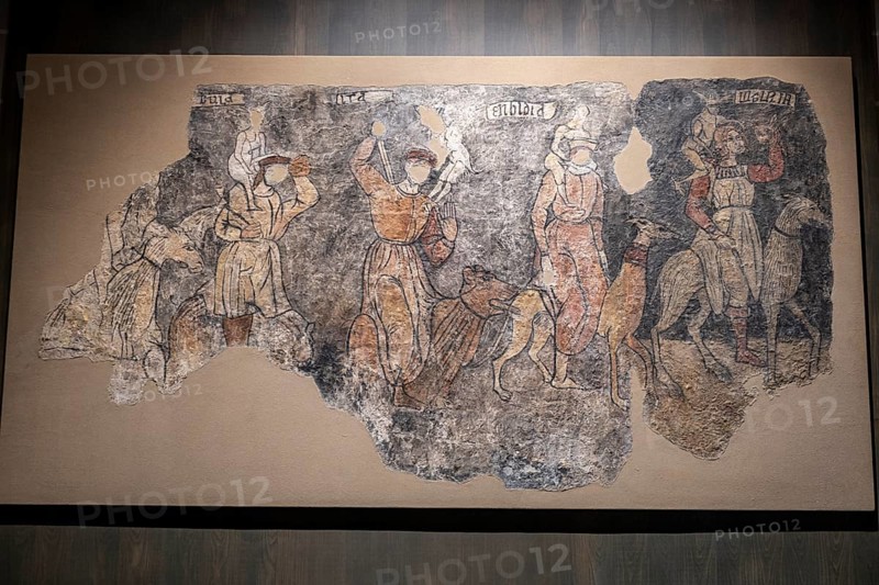 Seven deadly sins, Sieso wall paintings, 16th century, fresco torn off and transferred to canvas, come from the church of San Miguel Arcangel in Sieso, Diocesan Museum of Jaca, Huesca, Spain