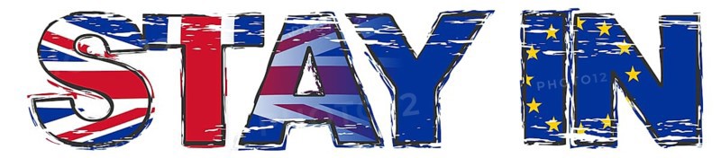 Text STAY IN with UK and EU flag under it, distressed grunge look