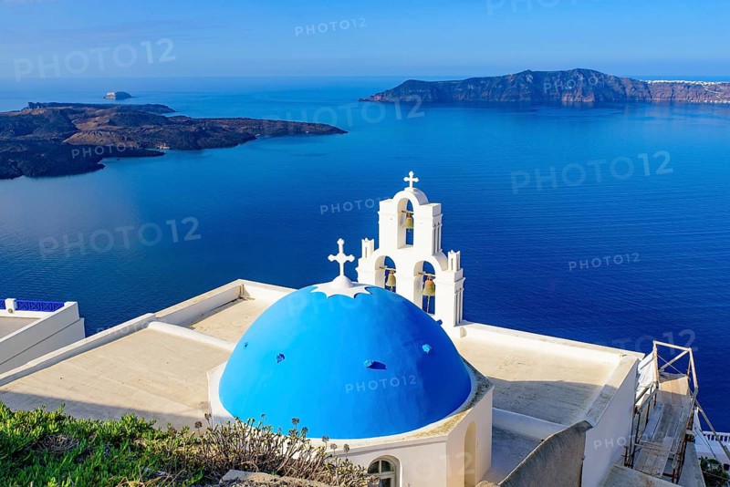 Three Bells of Fira, a Greek Catholic church in Fira, Santorini, Greece