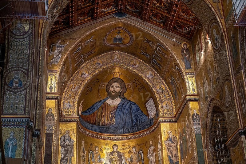 Monreale, Italy, July 18, 2023: Interior of Monreale Cathedral, a Catholic church and UNESCO world heritage site