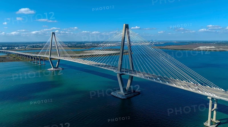 Aerial View of the Arthur Ravenel Jr. Bridge over the Cooper River in South Carolina, USA