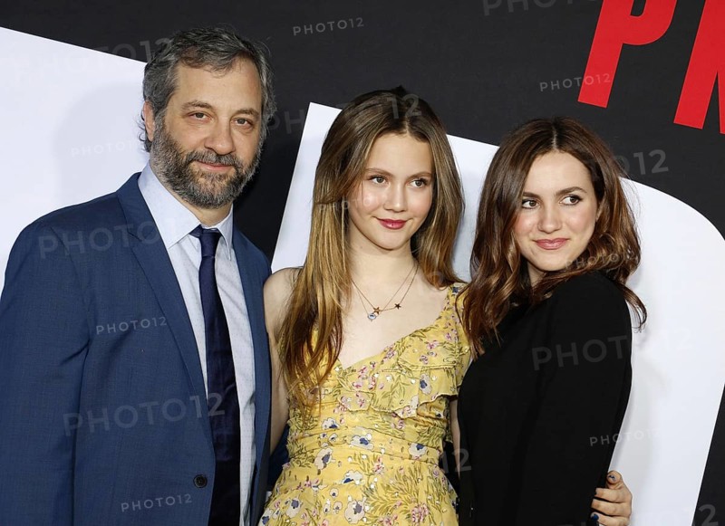 Judd Apatow, Maude Apatow and Iris Apatow at the Los Angeles premiere of 'Blockers' held at the Regency Village Theatre in Westwood, USA on April 3, 2018., Westwood, California, USA