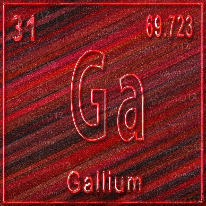 Gallium chemical element, Sign with atomic number and atomic weight, Periodic Table Element
