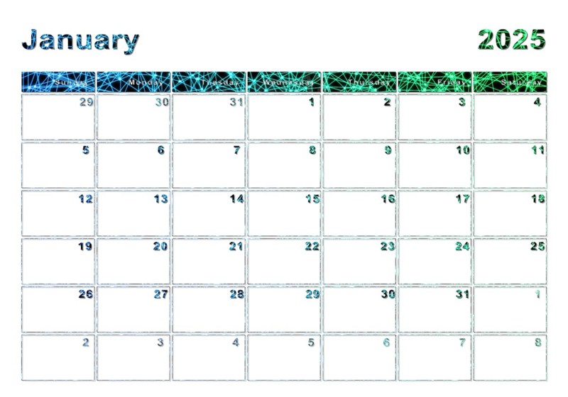 January 2025 calendar, week start Sunday, modern design