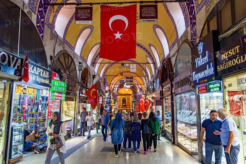 Shops inside Grand Bazaar in Istanbul, one of the largest and oldest covered markets in the world