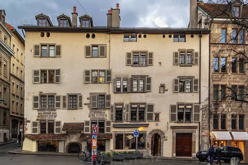 Street with historic building in Geneva old town, Switzerland