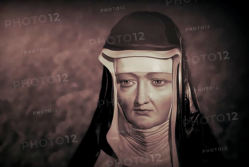 Figure of Hildegard of Bingen, Sibyl of the Rhine, 1098 – 1179, German Benedictine abbess and polymath, digitally edited
