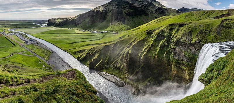 Skogafoss waterfall in southern Iceland during a summer day