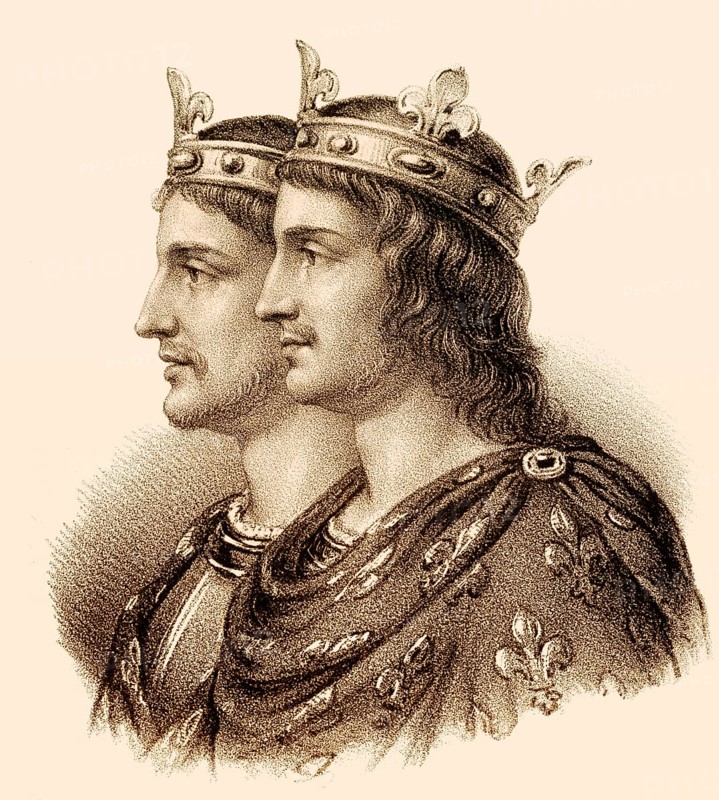 Louis the Younger or Louis III, 830/835-882, King of Saxony, and his elder brother Carloman, Carloman de Bavière, Karlmann or Karlomannus, c. 830-880, King of Bavaria