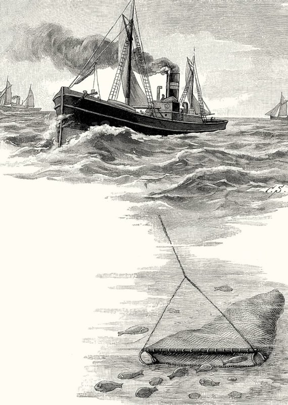 North Sea fish steamer with trawl, 19th century