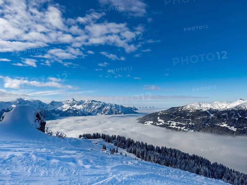 Snow-covered winter landscape in the Silvretta Montafon ski area in Vorarlberg, Austria