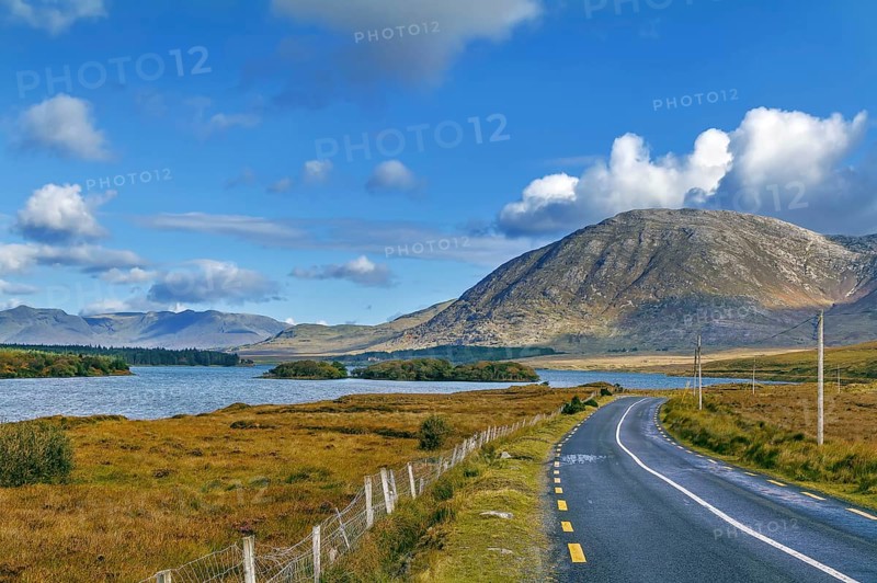 Landscape with Inagh lake and mountains in Galway county, Ireland