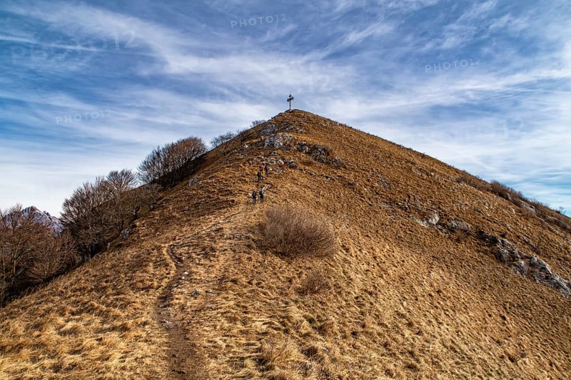 Mountaineering scene on Lake Como Alps