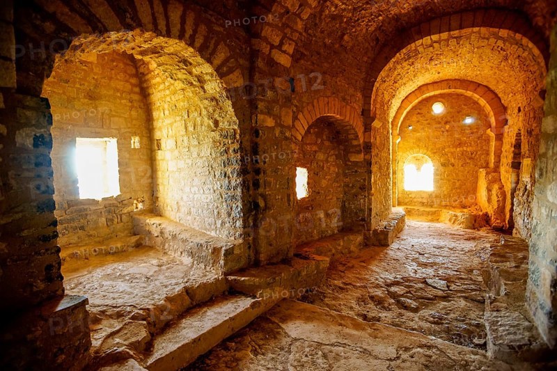 Romanesque hermitage of Sta. Quiteria and S. Bonifacio (11th century) . Montsec massif. Huesca.Pyrenean mountain range.Aragon.Spain
