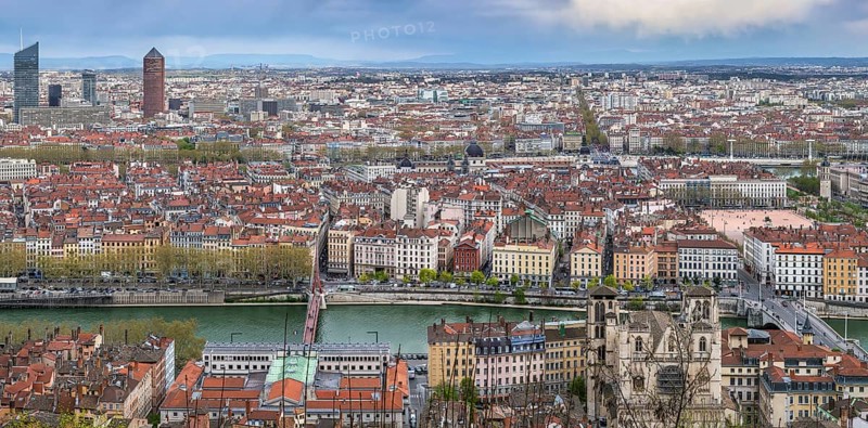View of Lyon from Basilica of Notre-Dame de Fourviere hill, Frane
