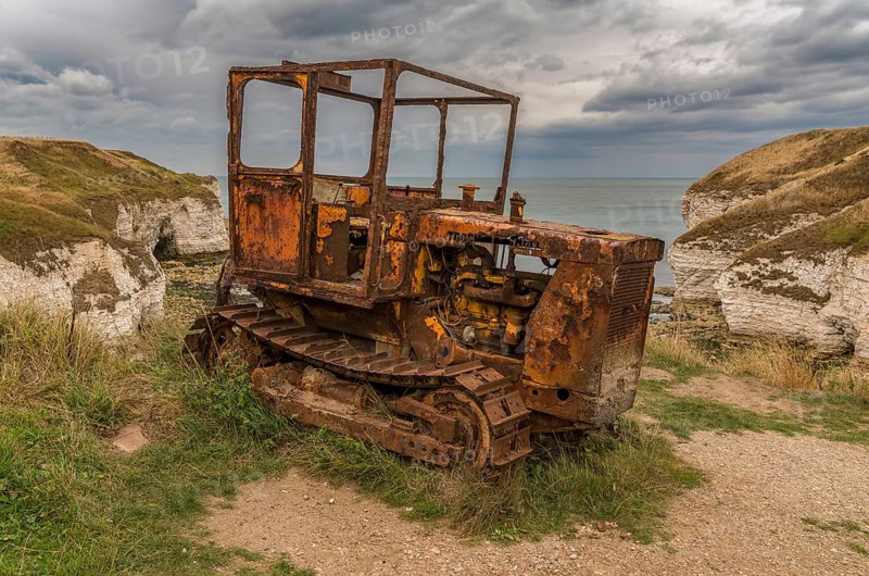 Flamborough, East Riding of Yorkshire, England, UK, September 14, 2018: An old rusty crawler on the cliffs of Flamborough North Landing