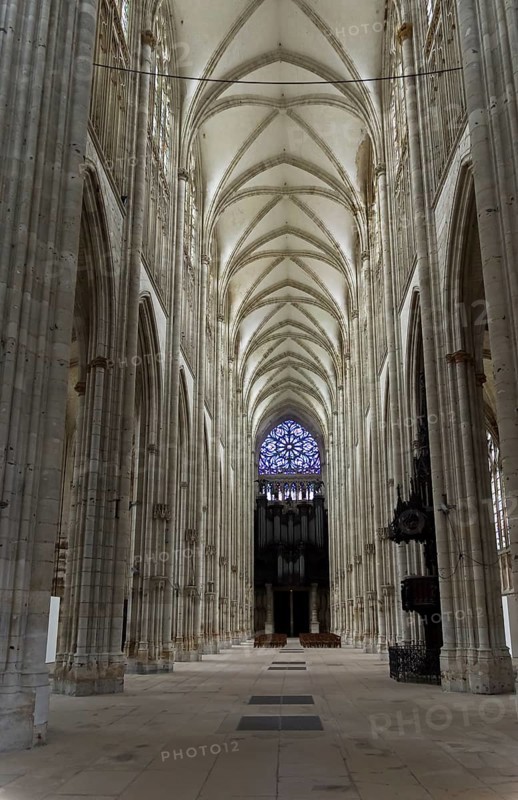 Rouen, France, August 30, 2018: Interior of a catholic temple. Saint-Ouen Abbey Church, Rouen, France