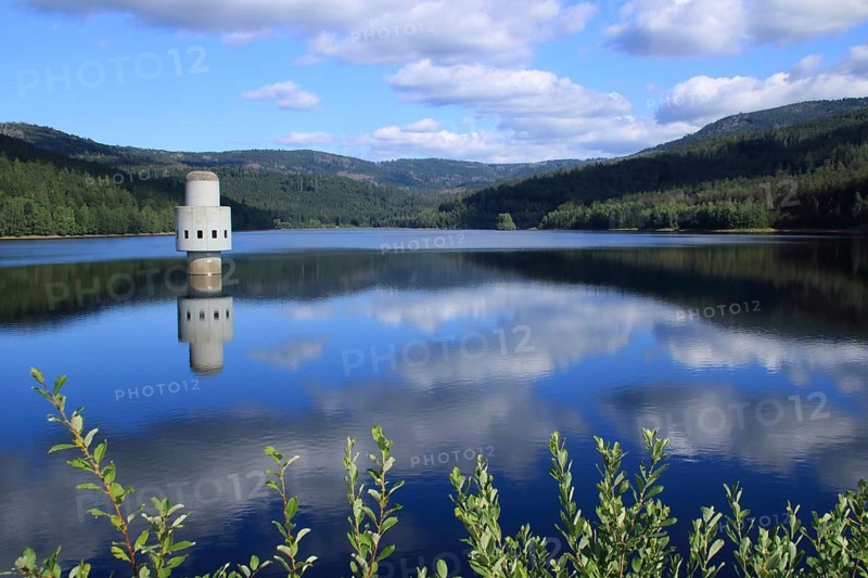 View of the Frauenau drinking water reservoir in the Bavarian Forest