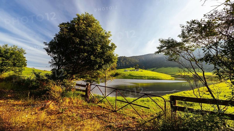 Farmland landscape views at sunset near Central Tilba in New South Wales, Australia