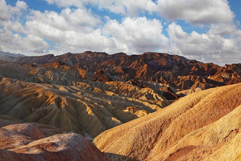 The famous section of Death Valley in California - Zabriskie Point. Magically beautiful sunset