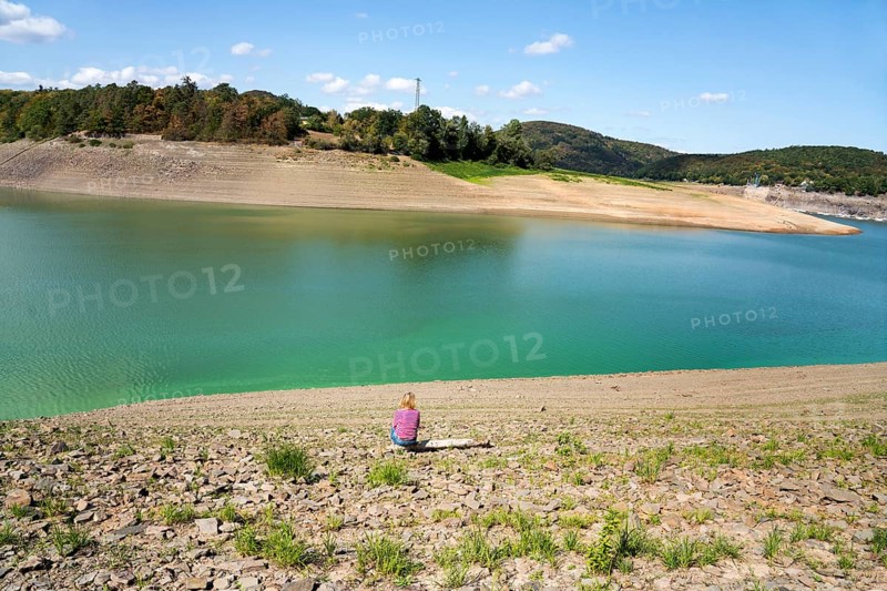 Lake Edersee at low tide, Hesse, Germany