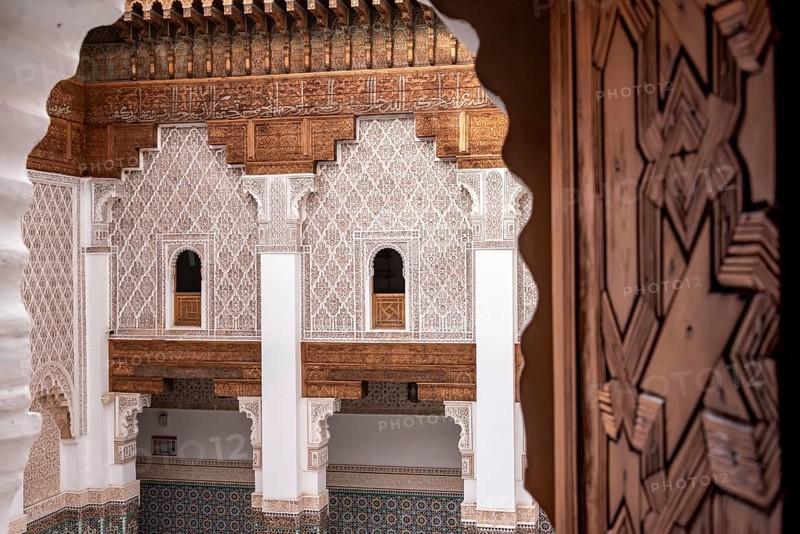 MARRAKECH, MOROCCO, APRIL 18, 2023, Famous Madrassa Ben Youssef in the medina of Marrakech