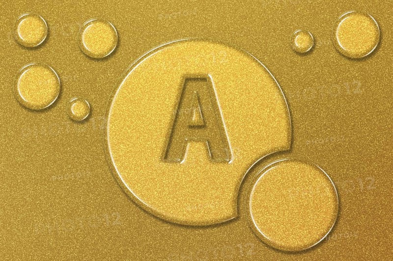 Vitamin A health Symbol, vitamin Concept, Retinol, Retinal, beta carotene, gold background