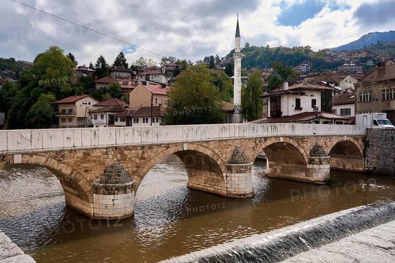 Šehercehaja Bridge, Šeher Cehaja Bridge, over the Miljacka River, Sarajevo, Bosnia and Herzegovina