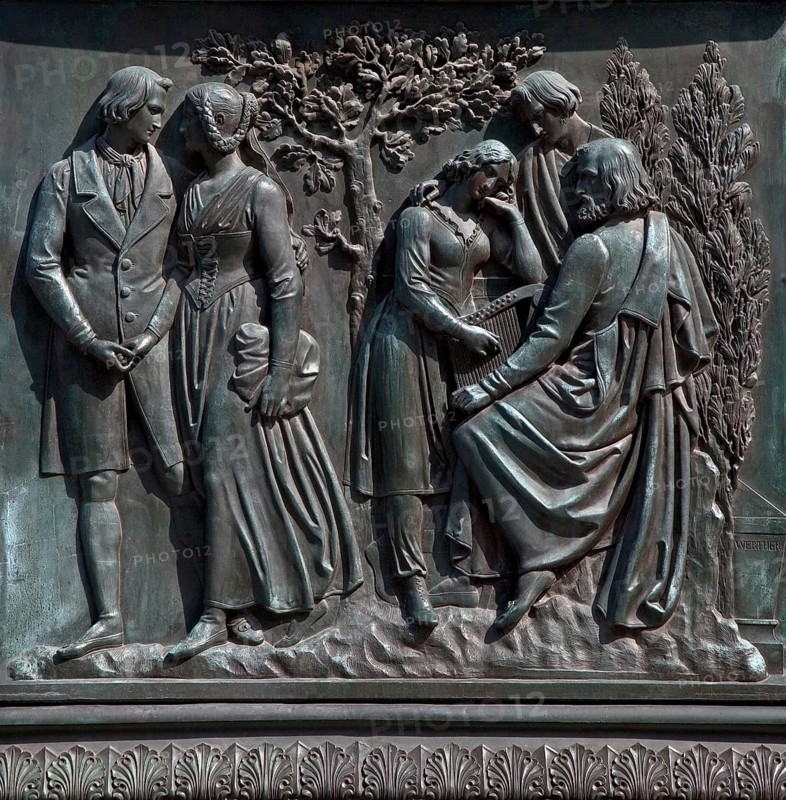 1844 by Ludwig Michael von Schwanthaler, bronze relief on the plinth with figures from Goethe's plays