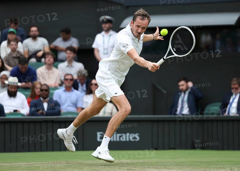 Russian tennis player Daniil Medvedev in action at the 2024 Wimbledon Championships, London, England, United Kingdom