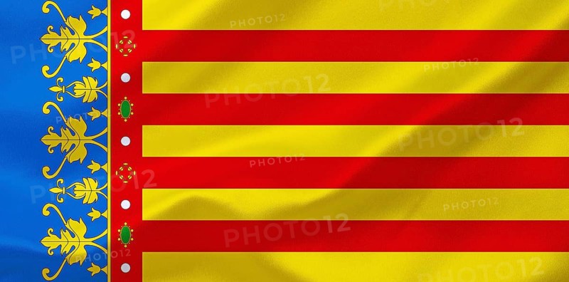 The flag of Valencia, Spain, Europe, EU, Studio