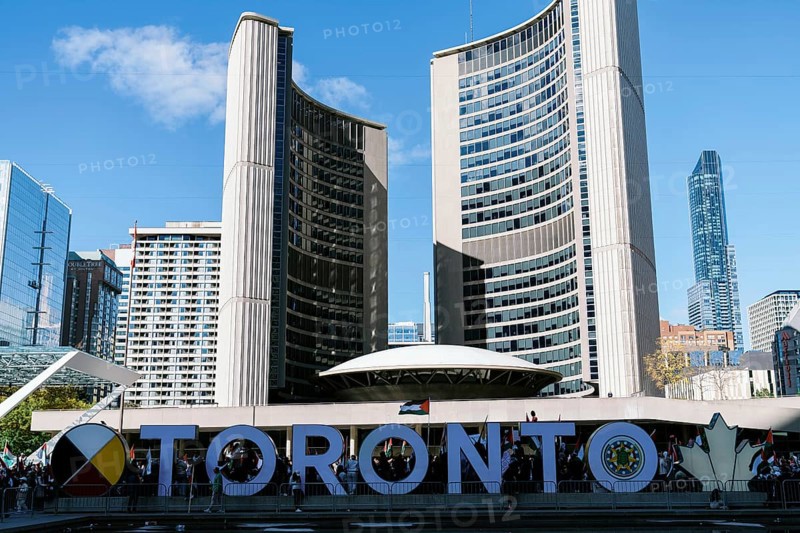 Toronto, Canada - 28 October 2023: Demonstrators in Toronto advocating for peace in Gaza.
