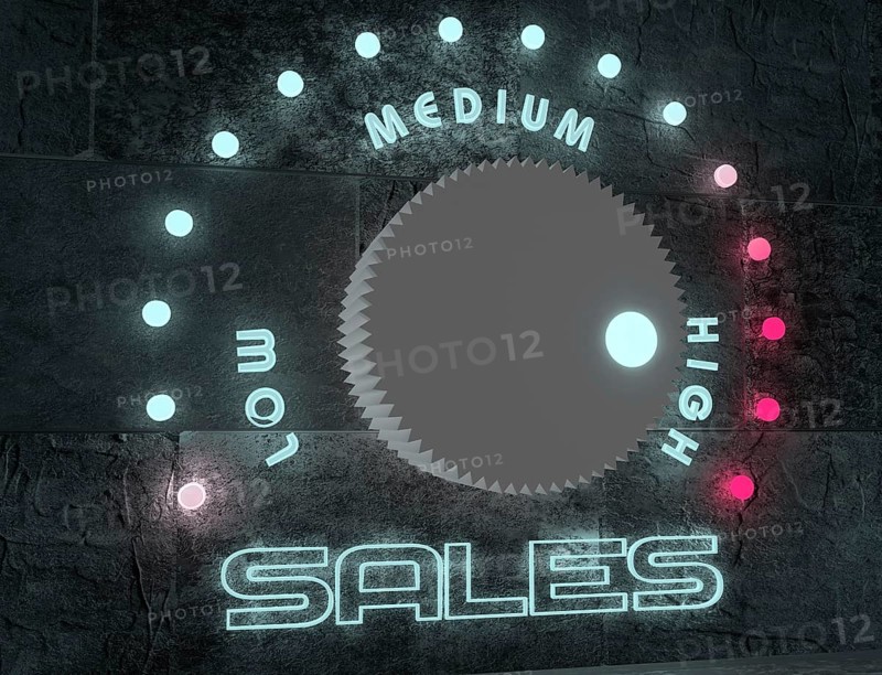 Balance adjust between low and high sale. regulator with neon shine scale. 3D rendering