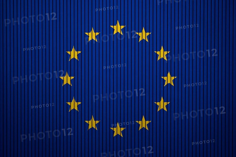 European Union Flag painted on the cracked grunge concrete wall