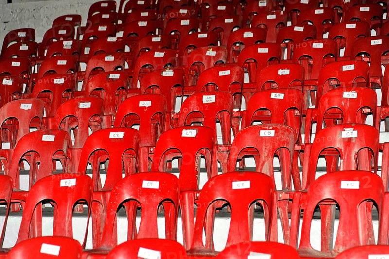 The Cave of St Michael, Gibraltar, British Overseas Territory, close-up of red chairs in neat rows, Algeciras, Spain's south coast